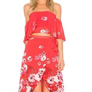 Privacy Please Java wrap skirt and court top (red cascade)